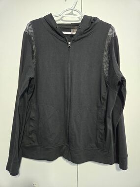 Just Be Free Black Mesh Panel Zip Hoodie Womens 2X Athleisure Lightweight Jacket